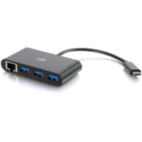 C2G USB C Ethernet and 3 Port USB Hub - Black - USB Type C - External - 3 USB Port(s) - 1 Network (RJ-45) Port(s) - 3 USB 3.0 Port(s)