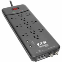 Tripp Lite Surge Protector Power Strip 12 Outlets, 2 USB Charging Ports Tel/Modem/Coax - 12 x NEMA 5-15R, 2 x USB - 1800 VA - 4320 J - 120 V AC Input - Phone/Fax/Modem/DSL, Coaxial Cable Line - 12 x NEMA 5-15R, 2 x USB - 1.80 kVA - 4320 J - 120 V AC Input - Phone/Fax/Modem/DSL, Coaxial Cable Line - 