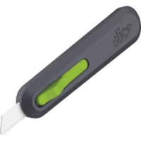 Slice Auto Retract Utility Knife - Ceramic Blade - 0.90" (22.86 mm) Height x 1.40" (35.56 mm) Width x 6.10" (154.94 mm) Length - Retractable, Non-sparking, Non-conductive, Rust-free Blade, Durable, Ambidextrous, Comfortable - Glass-filled Nylon, Stainless Steel, Zirconia, Carbon Steel - Gray, Green 