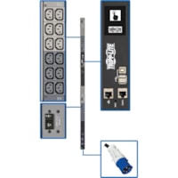 Tripp Lite by Eaton Unité de distribution d'alimentation PDU3EVN6G60C 36-Outlet - Monitored - IEC 60309 60A BLUE (3P+E) - 36 x IEC 60309 C13 - 230 V AC - Réseasu (RJ-45) - 0U - Vertical - Montable en rack