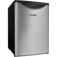 Danby 2.6 Cu.ft Compact Refrigerator - 19.45 gal (73623.80 mL) - Auto-defrost - Worktop - Reversible - 19.45 gal (73623.80 mL) Net Refrigerator Capacity - 253 kWh per Year - Gray, Silver - Spotless Steel - Stainless Steel - Freestanding - LED Light