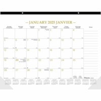 Blueline Gold Lines Monthly Desk Pad Calendar 22"x 17" , Bilingual - Julian Dates - Monthly - January 2025 to December 2025 - 1 Month Single Page Layout - Desk Pad - Clear - Vinyl - Reference Calendar, Perforated Sheet, Tear-off, Bilingual - 1 Each