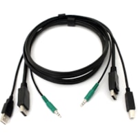 Black Box DisplayPort KVM Cable - USB A-B, 3.5mm Audio, 6-ft. (1.8-m) - 6 ft DisplayPort/Mini-phone/USB Audio/Video/Data Transfer Cable for Audio/Video Device, KVM Switch - First End: 1 x 20-pin DisplayPort 1.2 Digital Audio/Video - Male, 1 x 4-pin USB 2.0 Type A - Male, 1 x Mini-phone Stereo Audio 