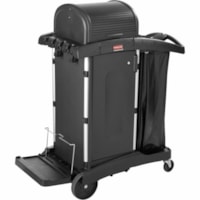 Rubbermaid Executive Janitorial Cleaning Cart with Doors and Hood - High Security, Black - 4 Casters - Plastic - Black - 1 Unit