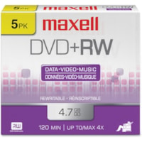 Maxell DVD Rewritable Media - DVD+RW - 4x - 4.70 GB - 5 - 120mm