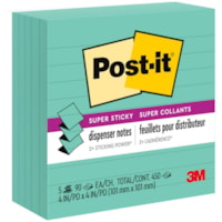 Post-it® Super Sticky Pop-up Lined Note Refills - 4" (101.60 mm) Flag/Note Width x 4" (101.60 mm) Flag/Note Length - Square - 90 Sheets per Pad - Blue - Sticky - 5 / Pack