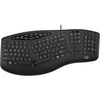 Adesso TruForm Ergonomic Desktop Keyboard - Cable Connectivity - USB Interface - 104 Key(s) - Home, Back, Forward, Search, Email, Sleep, Wake-up, Power, Media Player, Calculator, Play/Pause, ... Hot Key(s) - Rugged - English (US) - Scroll Wheel - Windows - Membrane Keyswitch - Black