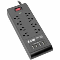 Tripp Lite Surge Protector Power Strip 8-Outlets 4 USB Ports 6ft Cord Black - 8 x NEMA 5-15R, 4 x USB - 1875 VA - 1800 J - 120 V AC Input - 8 x NEMA 5-15R, 4 x USB - 1.88 kVA - 1800 J - 120 V AC Input - 6 ft (1.83 m)