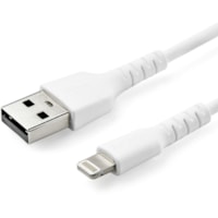 StarTech.com 3 foot/1m Durable White USB-A to Lightning Cable, Rugged Heavy Duty Charging/Sync Cable for Apple iPhone/iPad MFi Certified - Aramid fiber shelters heavy duty lightning cable from stress of bends/twists - White durable strong rugged USB-A to Lightning charger cable - Strain relief for 1