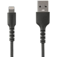 StarTech.com 3 foot/1m Durable Black USB-A to Lightning Cable, Rugged Heavy Duty Charging/Sync Cable for Apple iPhone/iPad MFi Certified - Aramid fiber shelters heavy duty lightning cable from stress of bends/twists - Black durable strong rugged USB-A to Lightning charger cable - Strain relief for 1