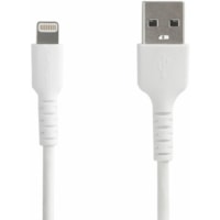 StarTech.com 6 foot/2m Durable White USB-A to Lightning Cable, Rugged Heavy Duty Charging/Sync Cable for Apple iPhone/iPad MFi Certified - Aramid fiber shelters heavy duty lightning cable from stress of bends/twists - White durable strong rugged USB-A to Lightning charger cable - Strain relief for 1