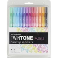 Tombow TwinTone Pastels Dual-tip Marker Set - 0.8 mm (0.03") Extra Fine Bullet, 0.3 mm (0.01") Marker Point - Water Based - 12 / Pack