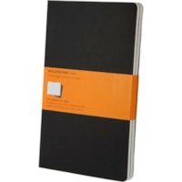 Moleskine Set of 3 Ruled Cahier Journals - Black - Large - 80 Pages - Stitched - 5" (127 mm) x 8 1/4" (209.55 mm) Sheet Size - 8.27" (210.10 mm) Height x 5.12" (130 mm) Width x 0.55" (14 mm) Depth - Black Cardboard Cover - Flexible Cover, Heavy Duty Cover, Pocket, Acid-free - 3 / Set