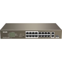 Tenda 16FE+2GE/1SFP Desktop Switch With 16-Port PoE - 16 Ports - Fast Ethernet, Gigabit Ethernet - 10/100Base-TX, 10/100/1000Base-T, 1000Base-X - 2 Layer Supported - Modular - 1 SFP Slots - 150 W Power Consumption - 130 W PoE Budget - Twisted Pair, Optical Fiber - PoE Ports - Desktop, Rack-mountable