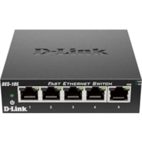 Commutateur Ethernet DES-105 5 Ports - Fast Ethernet - 10/100Base-TX D-Link - 5 Ports - Fast Ethernet - 10/100Base-TX - 1,20 W Consommation d'énergie - Paire torsadée - Fixation au mur - 5 Année Garantie limitée