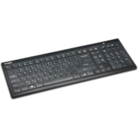 Clavier SlimType - Sans fil Connectivité - USB Interface - Noir Kensington - Sans fil Connectivité - RF - 33 pi (10058.40 mm) - 2.40 GHz - USB Interface - Contrôle du volume, Veille, Silencieux, Email, Browser Raccourci-clavier(s) - Ordinateur de bureau - Mac OS, Windows - Noir