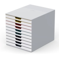 DURABLE VARICOLOR MIX 10 Drawer Desktop Storage Box, White/Multicolor - 10 Drawer(s) - 11" (279.40 mm) Height x 11.5" (292.10 mm) Width x 14" (355.60 mm) Depth - Desktop - White - Plastic - 1 Each