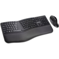 Kensington Pro Fit Ergo Wireless Keyboard and Mouse-Black - USB Wireless Bluetooth/RF 4.0 2.40 GHz Keyboard - Black - USB Wireless Bluetooth/RF Mouse - Black - Compatible with PC, Mac