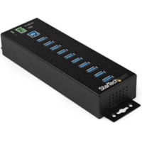 StarTech.com 10 Port USB Hub w/ Power Adapter - Metal Industrial USB 3.0 Data Hub - Din Rail, Wall & Desk Mount USB 3.1 Gen 1 5Gbps Hub - Industrial USB 3.0 hub w/ rugged metal housing. 15kV/8kV ESD protection and 350W surge protection. Mountable to desk, wall or DIN rail. Powered +7-24 volt range, 