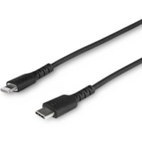 StarTech.com 3 foot/1m Durable Black USB-C to Lightning Cable, Rugged Heavy Duty Charging/Sync Cable for Apple iPhone/iPad MFi Certified - Aramid fiber shelters heavy duty lightning cable from stress of bends/twists - Black durable strong rugged USB-C to Lightning charger cable - Strain relief for 1