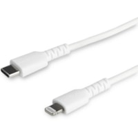 StarTech.com 6 foot/2m Durable White USB-C to Lightning Cable, Rugged Heavy Duty Charging/Sync Cable for Apple iPhone/iPad MFi Certified - Aramid fiber shelters heavy duty lightning cable from stress of bends/twists - White durable strong rugged USB-C to Lightning charger cable - Strain relief for 1