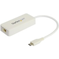 StarTech.com USB C to Gigabit Ethernet Adapter with USB A Port - White 1Gbps NIC USB 3.0/3.1 Type C to RJ45 Port/LAN Network Adapter TB3 - USB C Gigabit Ethernet adapter securely connects to wired network (LAN) using RJ45 on USB C or Thunderbolt 3 device - White USB C NIC adds extra USB 3.1 Type-A P