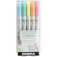 Zebra Pen Mildliner Double Ended Highlighter Assorted Fluorescent 5Pk - Broad Chisel, Fine Bullet Marker Point - Fluorescent Assorted Ink - White Barrel - 5 / Pack