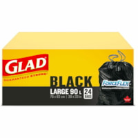 Glad ForceFlex Trash Bag - Large Size - 23.78 gal (90000 mL) Capacity - 30" (762 mm) Width x 33" (838.20 mm) Length - Black - Garbage - 24 / Box