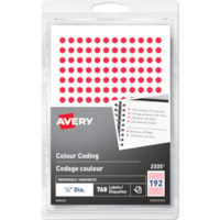 Avery® Removable Colour Coding LabelsHandwrite, 1/4" , Red - 1/4" (6.35 mm) Diameter - Removable Adhesive - Round - Laser, Inkjet - Red - 192 / Sheet - 4 Total Sheets - 768 / Pack