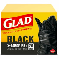 Glad Extra Large Easy Tie Garbage Bags - Extra Large Size - 31" (787.40 mm) Width x 42" (1066.80 mm) Length - Black - Office, Kitchen, Bathroom, Garbage - 20 / Box