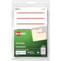 Avery® File Folder Labelsfor Laser and Inkjet Printers, 3-1/2" x 1/3" , Red - 19/64" (7.62 mm) Height x 3 1/2" (88.90 mm) Width - Permanent Adhesive - Rectangle - Inkjet, Laser - Red - 7 / Sheet - 10 Total Sheets - 70 / Pack