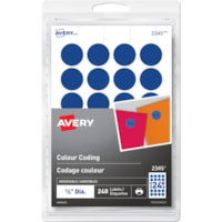 Avery® Removable Colour Coding Labelsfor Laser and Inkjet Printers, 3/4" , Blue - 3/4" (19.05 mm) Diameter - Removable Adhesive - Round - Laser, Inkjet - Blue - 24 / Sheet - 10 Total Sheets - 240 / Pack