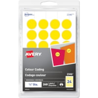 Avery® Removable Colour Coding Labels for Laser and Inkjet Printers, ¾" , Yellow - 3/4" (19.05 mm) Diameter - Removable Adhesive - Round - Laser, Inkjet - Yellow - 24 / Sheet - 10 Total Sheets - 240 Total Label(s) - 240 / Pack