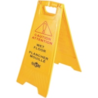 Globe Wet Floor Sign English/French - Print/Message "Caution Wet Floor" - 17" (431.80 mm) Width x 33" (838.20 mm) Height - Rectangular Shape - Foldable, Durable - Plastic - Yellow - 1 Each