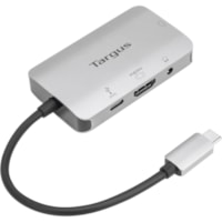 Targus USB-C Single Video Adapter with 100W PD Pass-Thru - 1 x Type C USB 3.2 (Gen 1) USB Male - 1 x HDMI Digital Audio/Video Female, 1 x 15-pin HD-15 VGA Female, 1 x Type C USB 3.2 (Gen 1) USB Female, 1 x Mini-phone Audio Female - 1920 x 1200 Supported - Silver