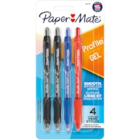 Stylo gel Profile Paper Mate - 0,7 mm (0,03 po) Moyenne Pointe de stylo - Rétractable - Ink Noir, Bleu, Rouge, Couleurs de couverture assorties - A base de gel - Barrel Couleurs de couverture assorties - 4 / emballage