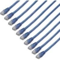 StarTech.com 1 ft. CAT6 Ethernet cable - 10 Pack - ETL Verified - Blue CAT6 Patch Cord - Molded RJ45 Connectors - 24 AWG - UTP - 1 ft CAT6 cable pack meets all Category 6 patch cable specifications - CAT 6 cable has 100% copper & foil-shielded twisted-pair wiring - Features molded boots to protect R