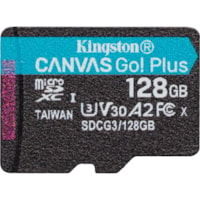 microSDXC Canvas Go! Plus SDCG3 128 Go Classe 10/UHS-I (U3) Kingston - 170 Mo/s Lecture - 90 Mo/sSpaceEcriture - À vie Garantie