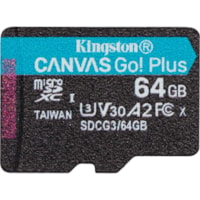 microSDXC Canvas Go! Plus SDCG3 64 Go Classe 10/UHS-I (U3) Kingston - 170 Mo/s Lecture - 70 Mo/sSpaceEcriture - À vie Garantie