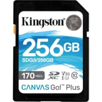 Kingston Canvas Go! Plus SDG3 256 GB Class 10/UHS-I (U3) SDXC - 1 - 170 MB/s Read - 90 MB/s Write