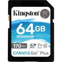 Kingston Canvas Go! Plus SDG3 64 GB Class 10/UHS-I (U3) SDXC - 170 MB/s Read - 70 MB/s Write