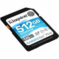 Kingston Canvas Go! Plus 512 GB Class 10/UHS-I (U3) V30 SDXC - 170 MB/s Read - 90 MB/s Write