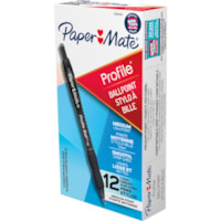 Paper Mate Profile 1.0mm Ballpoint Pens - 1 mm (0.04") Medium Conical Pen Point - Retractable - Black Ink - Black Barrel - 1 Dozen