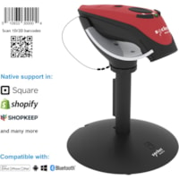 Socket Mobile DuraScan® D740, Universal Barcode Scanner, Red & Charging Stand - Wireless Connectivity - 19.50" (495.30 mm) Scan Distance - 1D, 2D - Laser - Bluetooth - Red - Stand Included