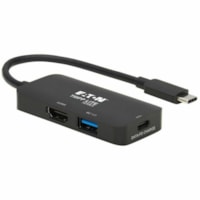 Tripp Lite by Eaton U444-06N-H4UBC2 USB-C Multiport Adapter - 1 x Type C USB 3.1 (Gen 1) USB Male - 1 x Type A USB 3.1 (Gen 1) USB Female, 1 x Type C USB 3.1 (Gen 1) USB Female, 1 x HDMI HDMI 2.0 Digital Audio/Video Female - 4096 x 2160 Supported - Nickel Connector - Black