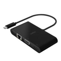 Belkin USB-C Multiport Adapter, USB-C to HDMI - USB A 3.0 - VGA, up to 100W Power Delivery, up 4k Resolution - for Notebook - 100 W - USB Type C - 1 x USB 3.0 - USB Type-C - Network (RJ-45) - HDMI - VGA - Wired