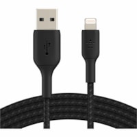 Câble de transfert de données BoostCharge 6.6 pi Lightning/USB Belkin - 6.6 pi Lightning/USB Câble de transfert de données pour iPad, iPad Pro, iPad mini, iPad Air, iPhone - MFI - Noir