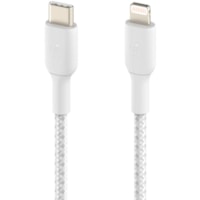 Belkin Braided USB-C to Lightning Cable (2m / 6.6ft, White) - 6.6 ft (2.01 m) Lightning/USB-C Data Transfer Cable for iPad, iPad Pro, iPad mini, iPad Air, iPhone - First End: 1 x USB Type C - Male - Second End: 1 x Lightning - Male - White