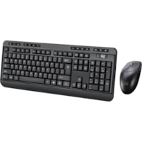 Adesso Antimicrobial Wireless Desktop Keyboard and Mouse - USB Membrane Wireless RF 2.40 GHz Keyboard - 104 Key - English (US) - Black - USB Wireless RF Mouse - Optical - 1200 dpi - Scroll Wheel - Black - Media Player, Volume Down, Volume Up, Mute, Play/Pause, Previous Track, Next Track, Stop, My Co