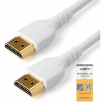 StarTech.com Câble HDMI de haute vitesse avec Ethernet - 1 m - 4K 60 Hz - Premium - Renforcé - Blanc - 3,3 pi (1 m) HDMI Câble vidéo pour Périphérique audio/vidéo, Moniteur, Ordinateur Portable, Ordinateur de bureau, Apple TV - 18 Gbit/s - Supports up t